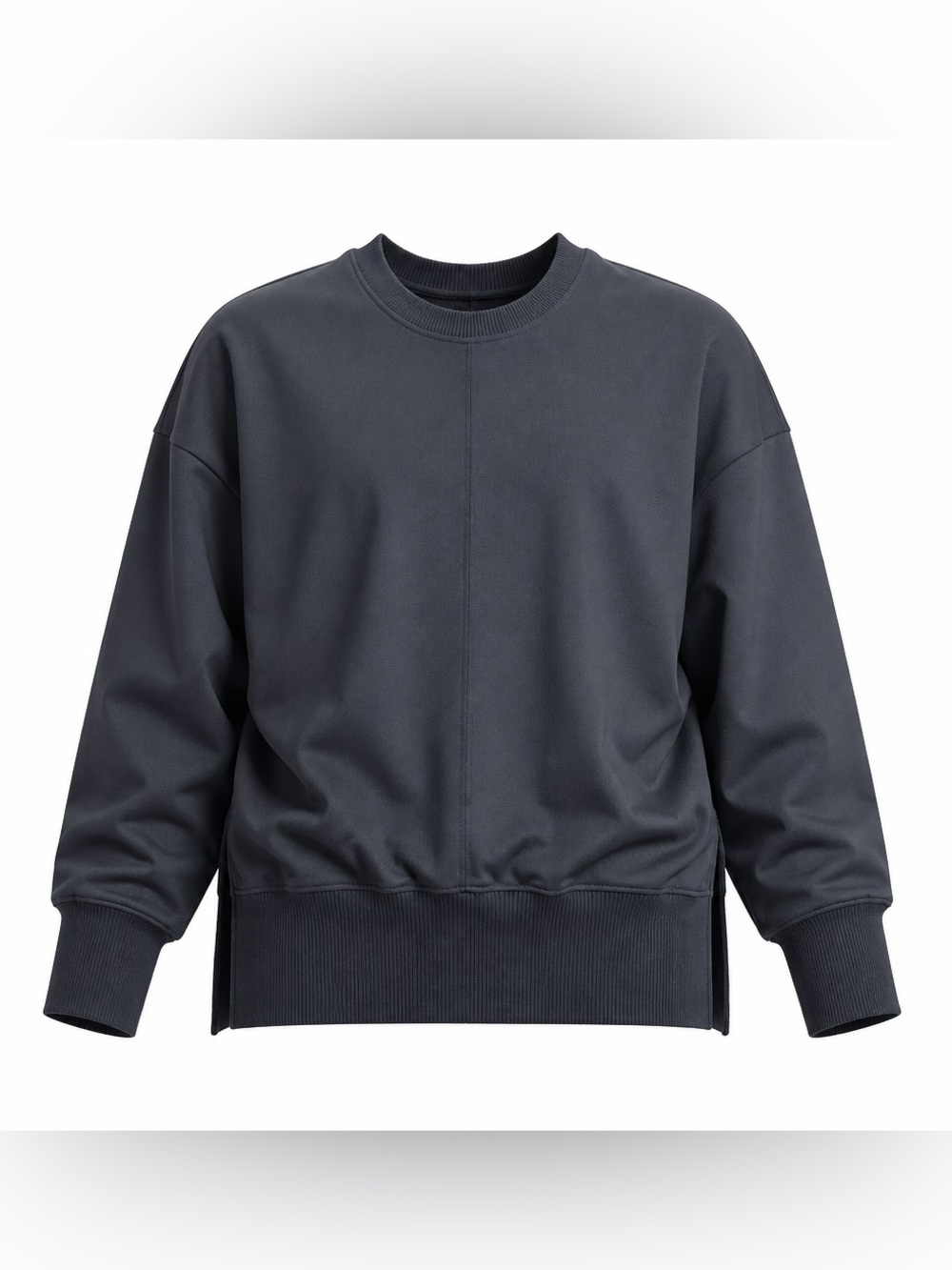 Women’s Oversized Crewneck Sweatshirt Long Sleeve Cut Hem Black Size S